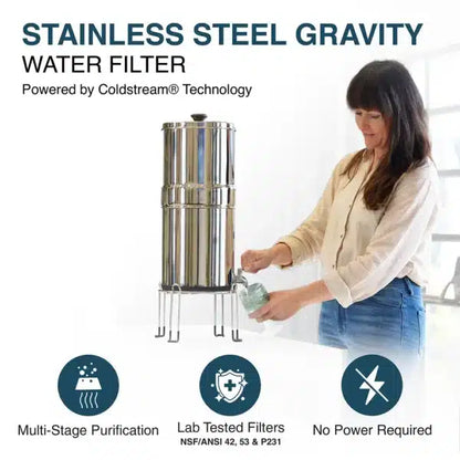 ARMOUR Stainless Steel Gravity Water Filter System - Full Kit with Stand